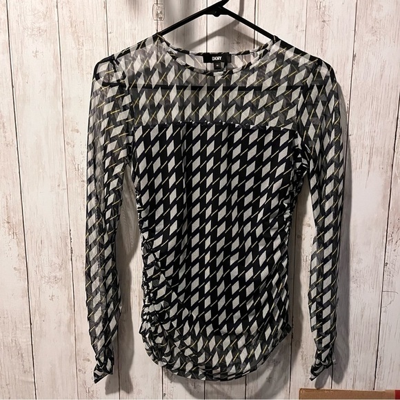 DKNY Black and White Geometric Blouse - Picture 1 of 10